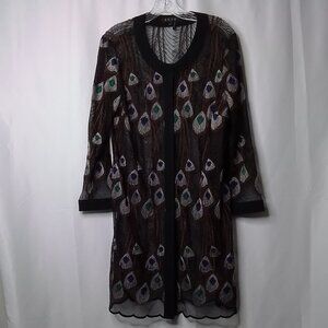 ZOZO SHEER MULTI-COLORED EMBRIODERED PEACOCK DESIGN BUTTON-DOWN SIZE L